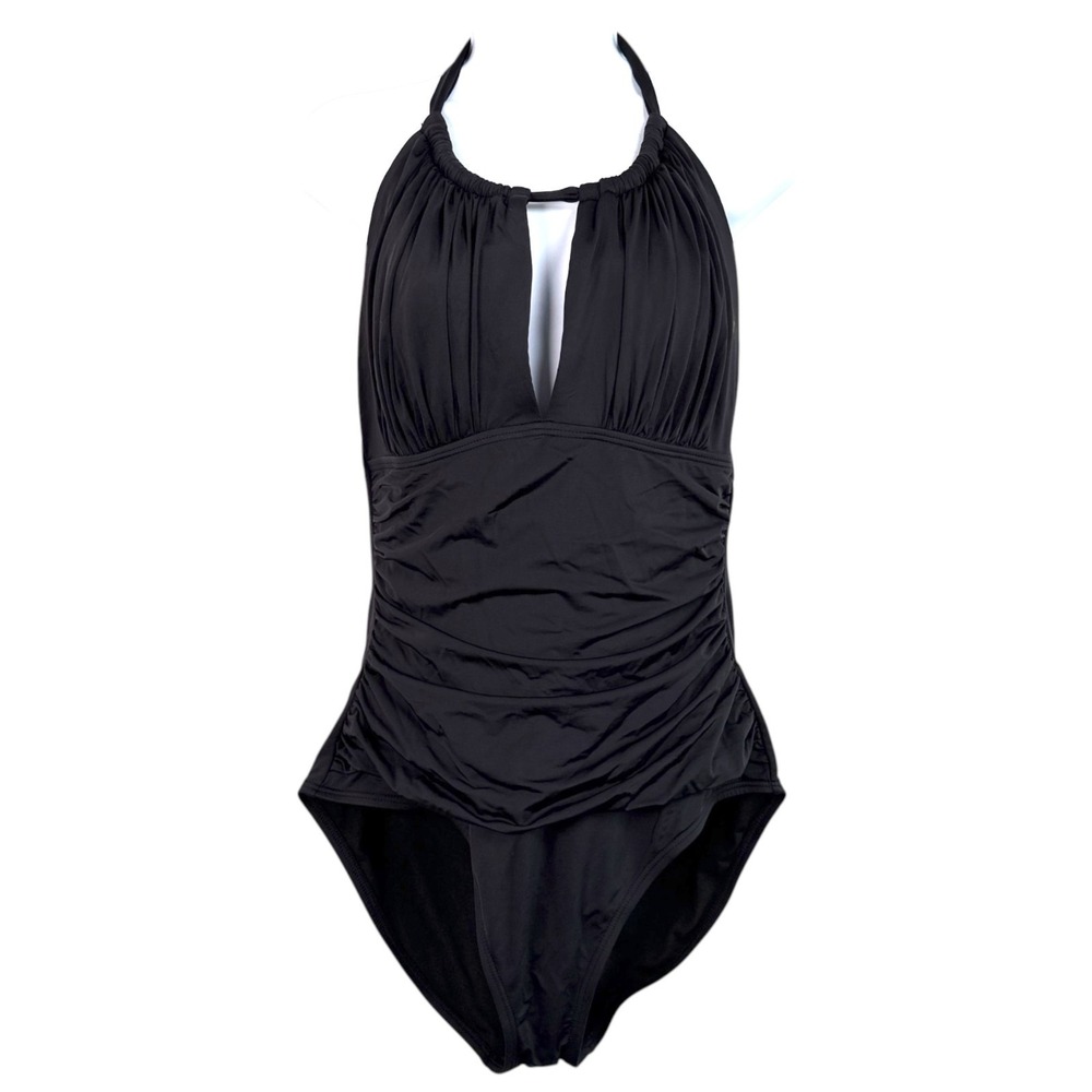 Kenneth Cole High Neck Mio One Piece Swimsuit Sz XL Halter Ruched Tummy Control